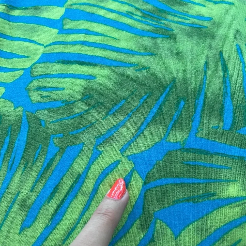 Tommy Bahama Women’s M Blue Green, Tropical Leaf Aloha Knit Shift Shirt Sundress